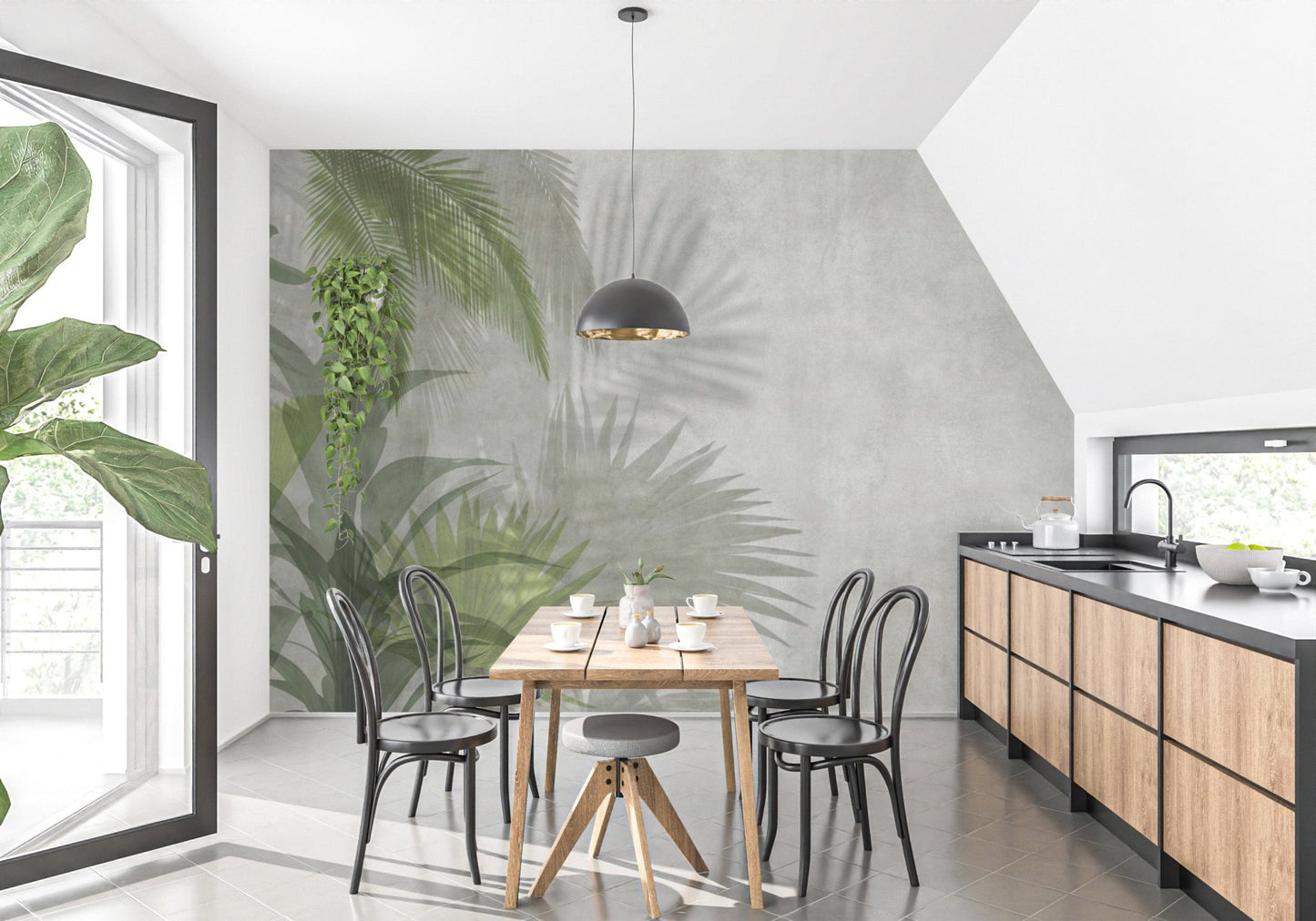 Nature-inspired green leaves wall mural
