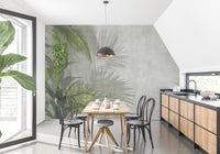 Nature-inspired green leaves wall mural
