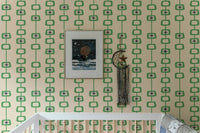 Stylish Green Linen Mid Century Atomic Orbs Wallpaper
