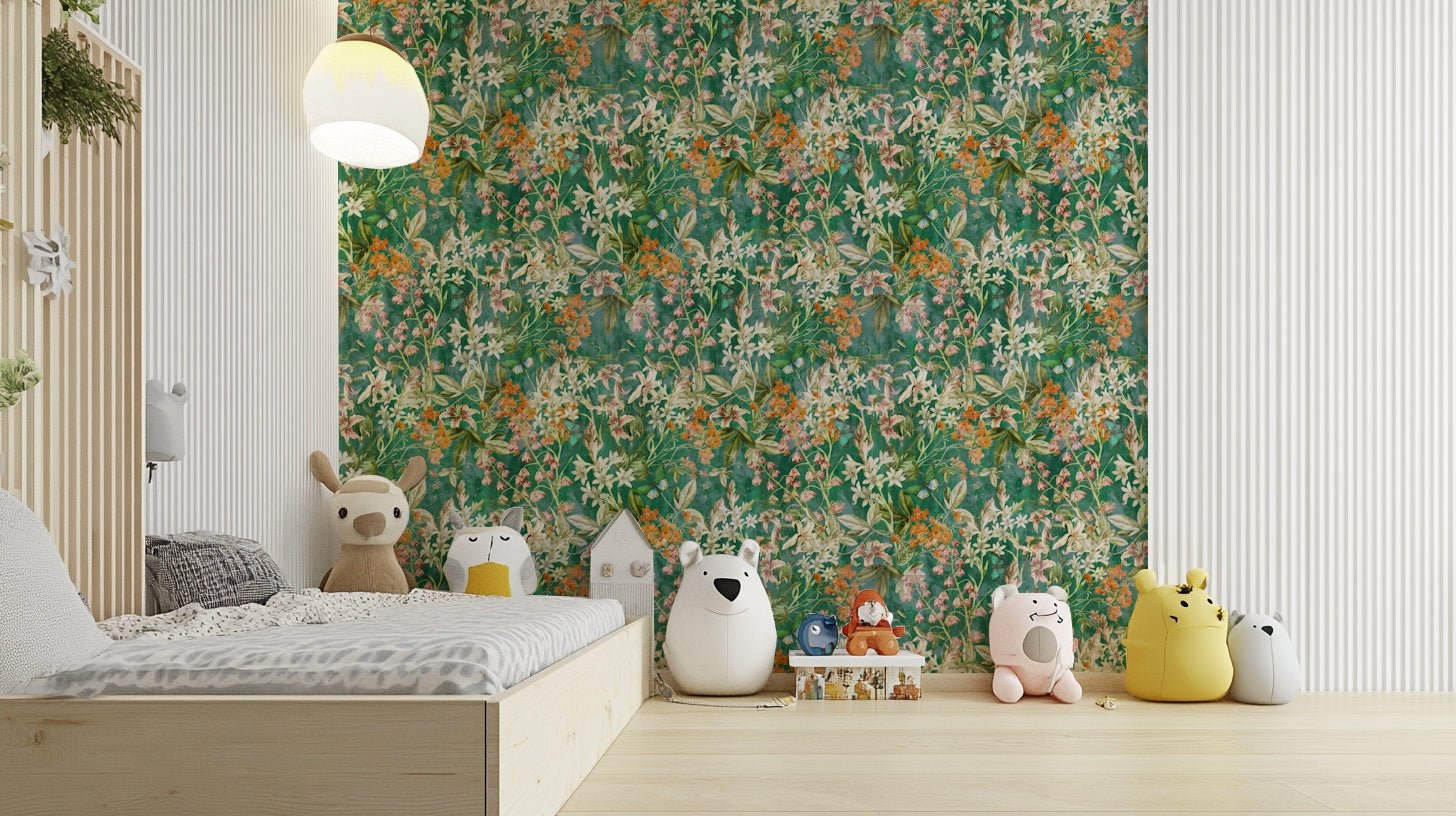 A living room with the green meadow wall mural., GD4534