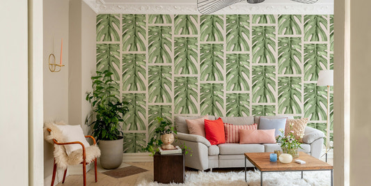 A detailed close-up of a modern wall mural pattern.

