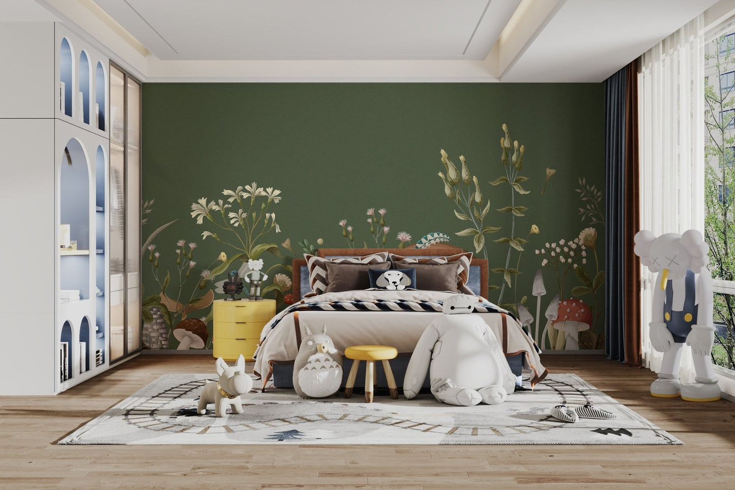 Green Mushroom Garden Wallpaper Mural for nature-inspired spaces C558
