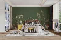 Green Mushroom Garden Wallpaper Mural for nature-inspired spaces C558
