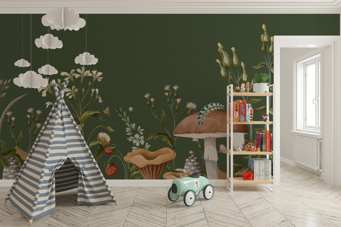 Decorative Green Mushroom Garden Wallpaper Mural for homes C558