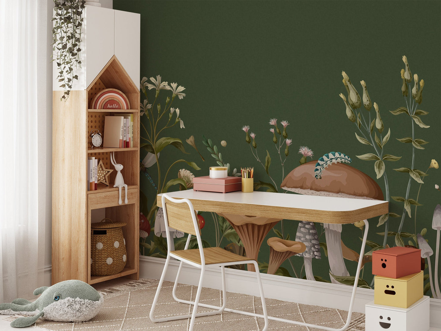 Vibrant Green Mushroom Garden Wallpaper Mural for interiors C558