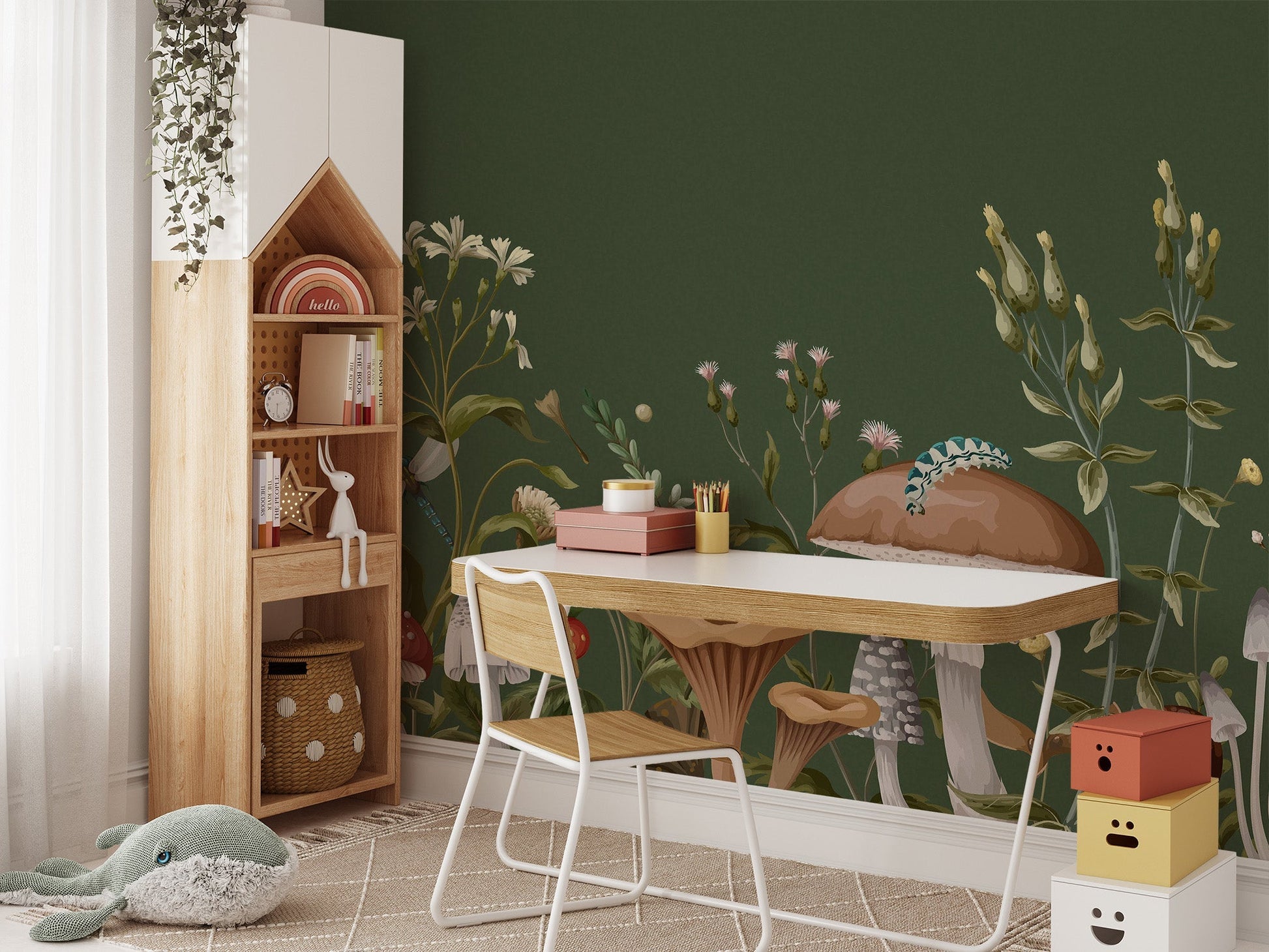 Vibrant Green Mushroom Garden Wallpaper Mural for interiors C558