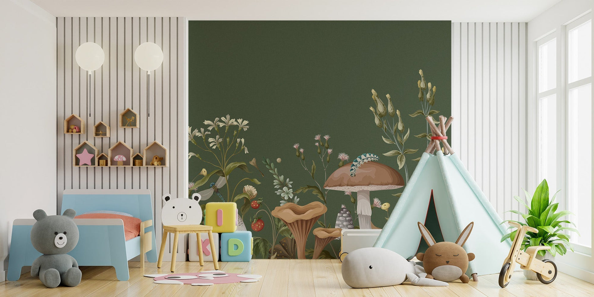 Green Mushroom Garden Wallpaper Mural C558