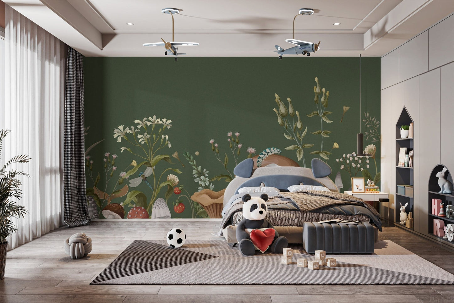 Green Mushroom Garden Wallpaper Mural C558