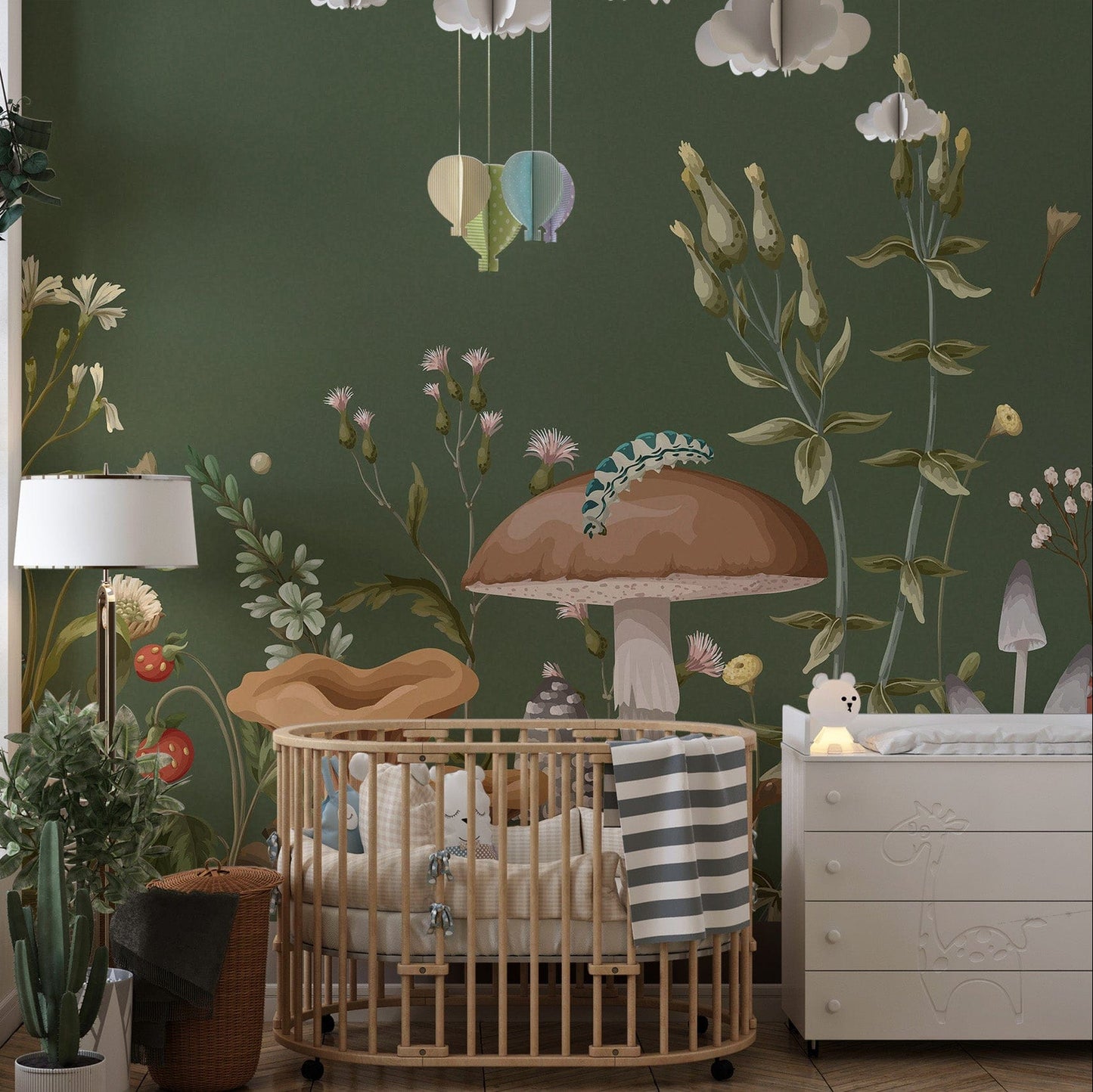 Lush Green Mushroom Garden Wallpaper Mural design C558