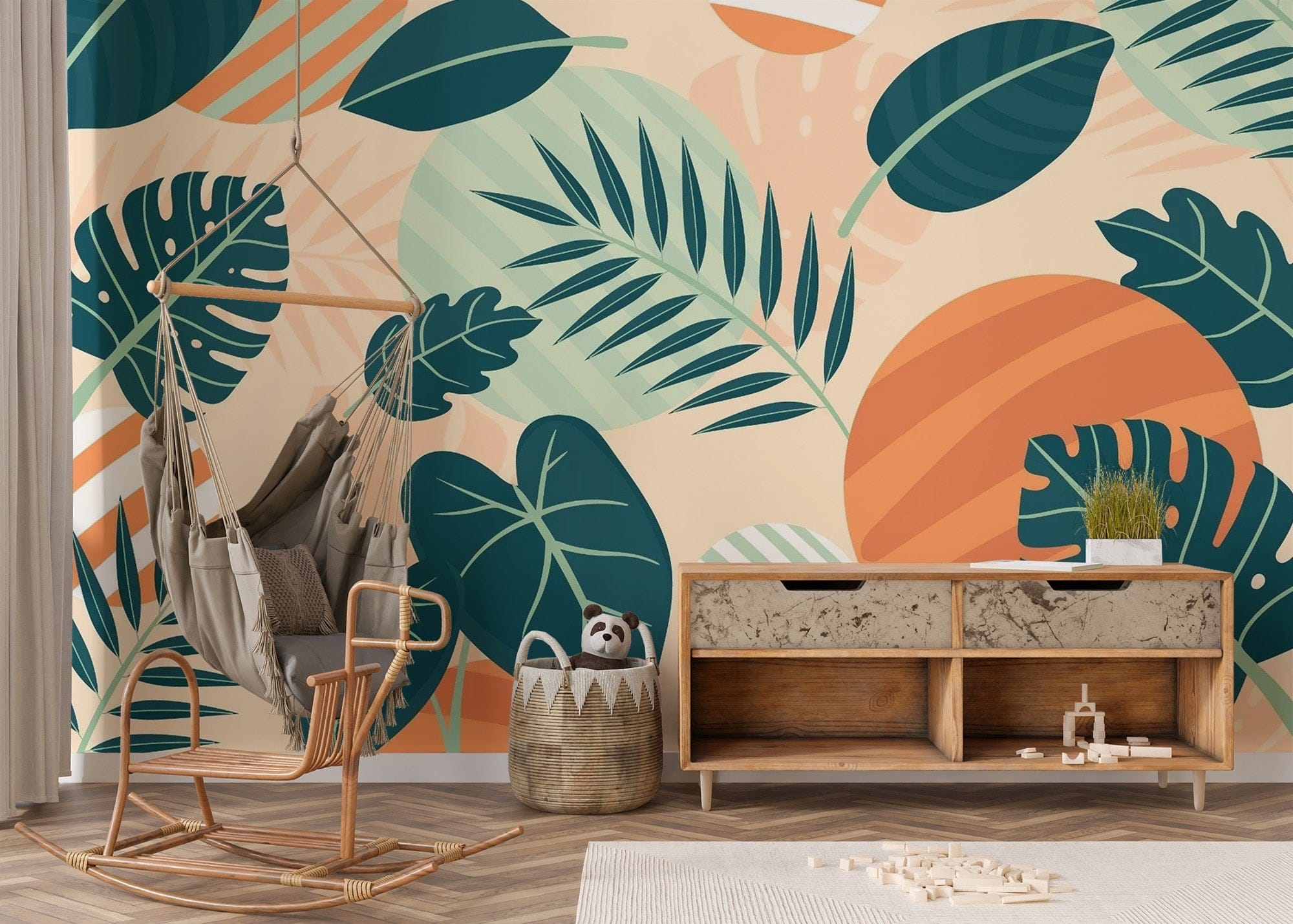 Green Orange Beige Leaves Wallpaper AB-22