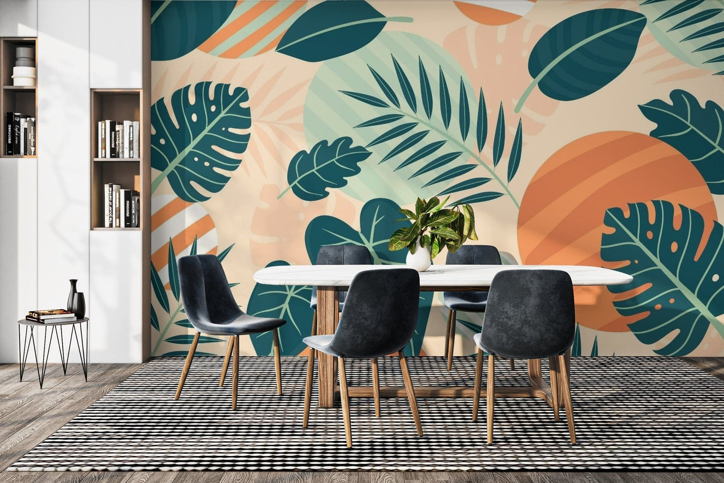 Green Orange Beige Leaves Wallpaper Mural - Giffywalls