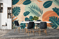 Green Orange Beige Leaves Wallpaper Mural - Giffywalls