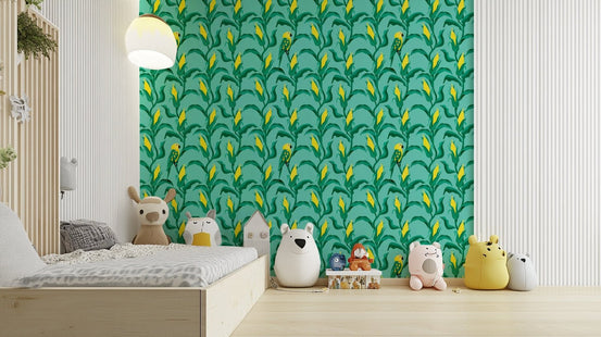 Corn stalks and parrot wall mural in teal, GD2641