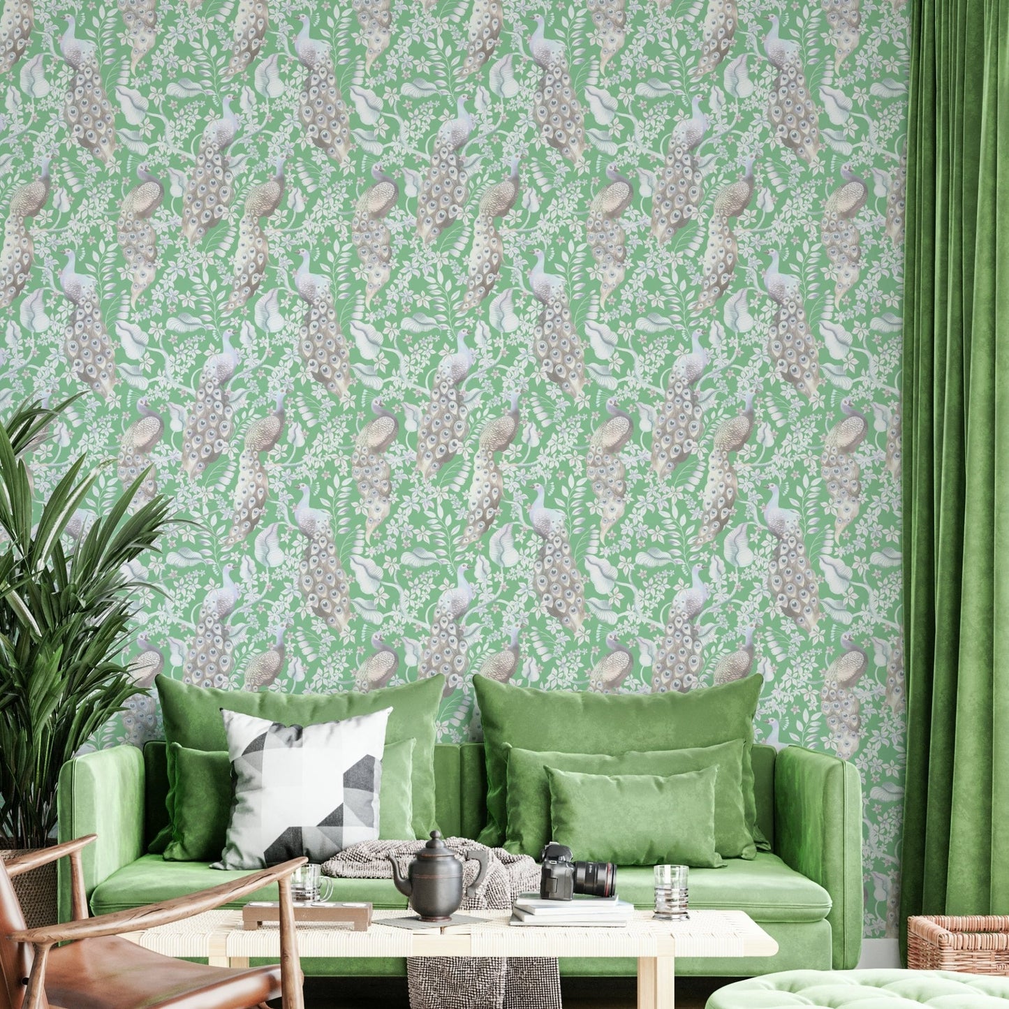 Elegant green wallpaper for living rooms

