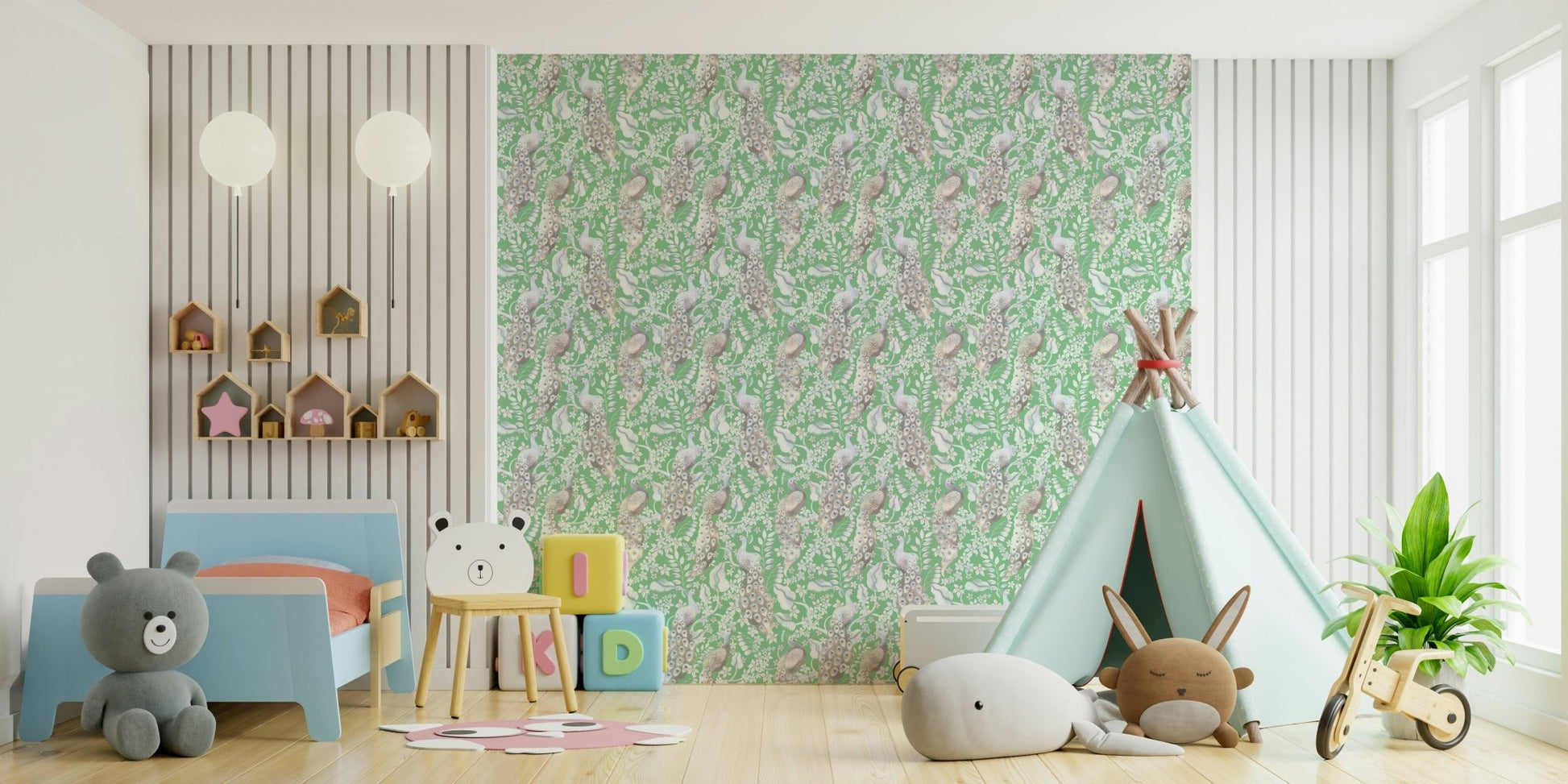 Wallpaper mural with lush green feathers

