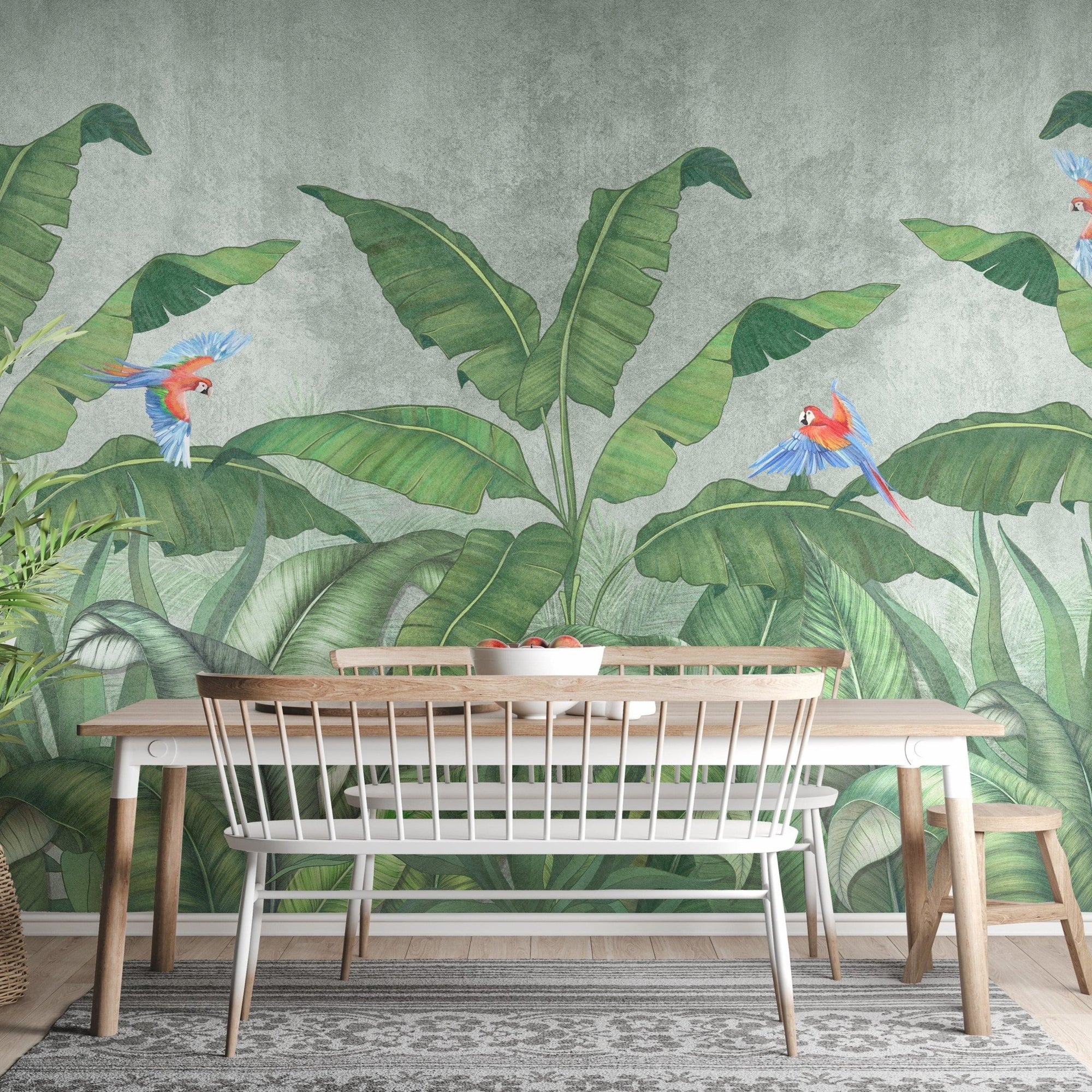 Green Plantains & Parrots Wallpaper Mural A270
