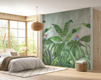 Green Plantains & Parrots Wallpaper Mural - Giffywalls A270