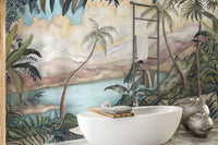 Calm tropical pond vegetation wall mural
