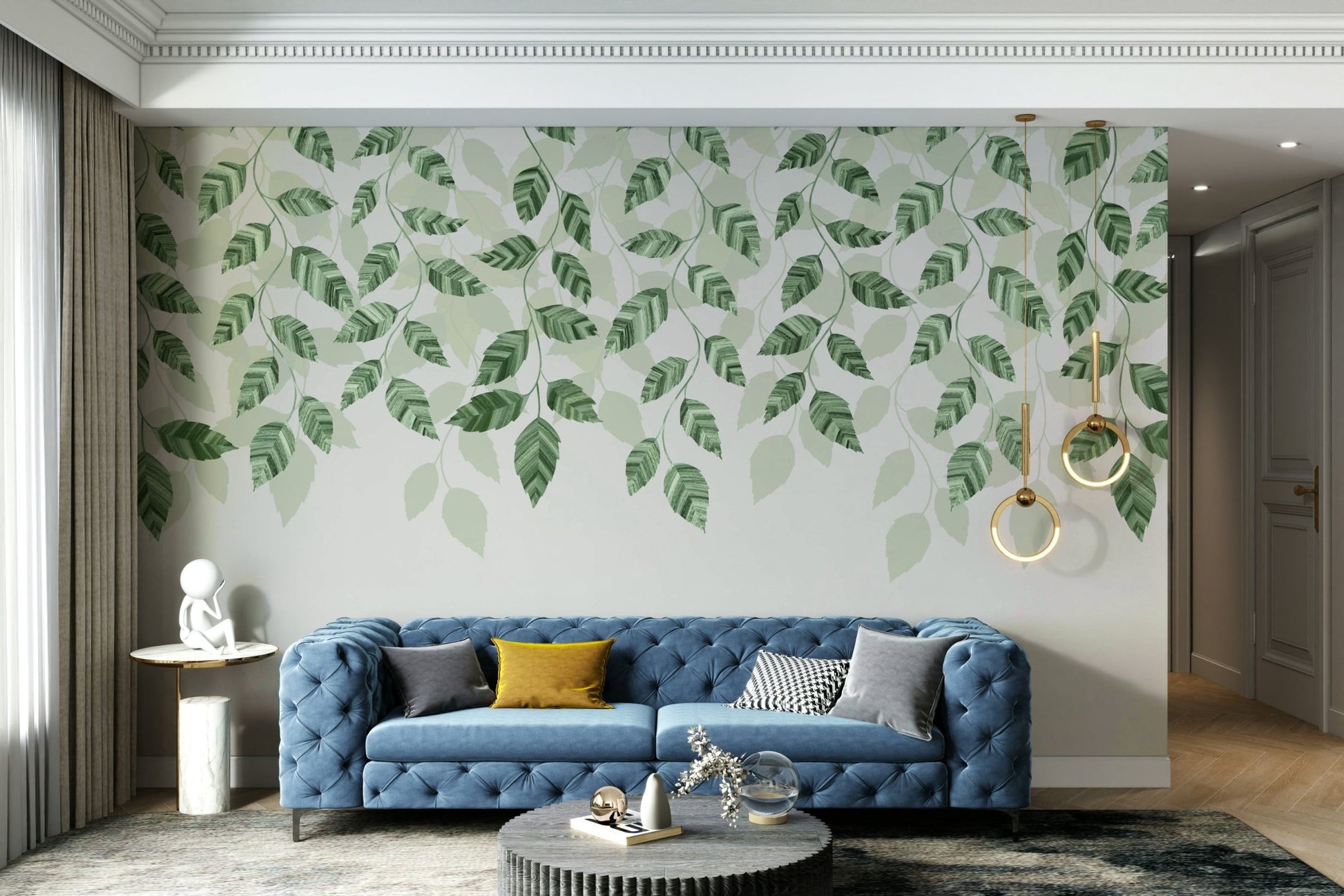 A wall mural of a peaceful leaves pattern.

