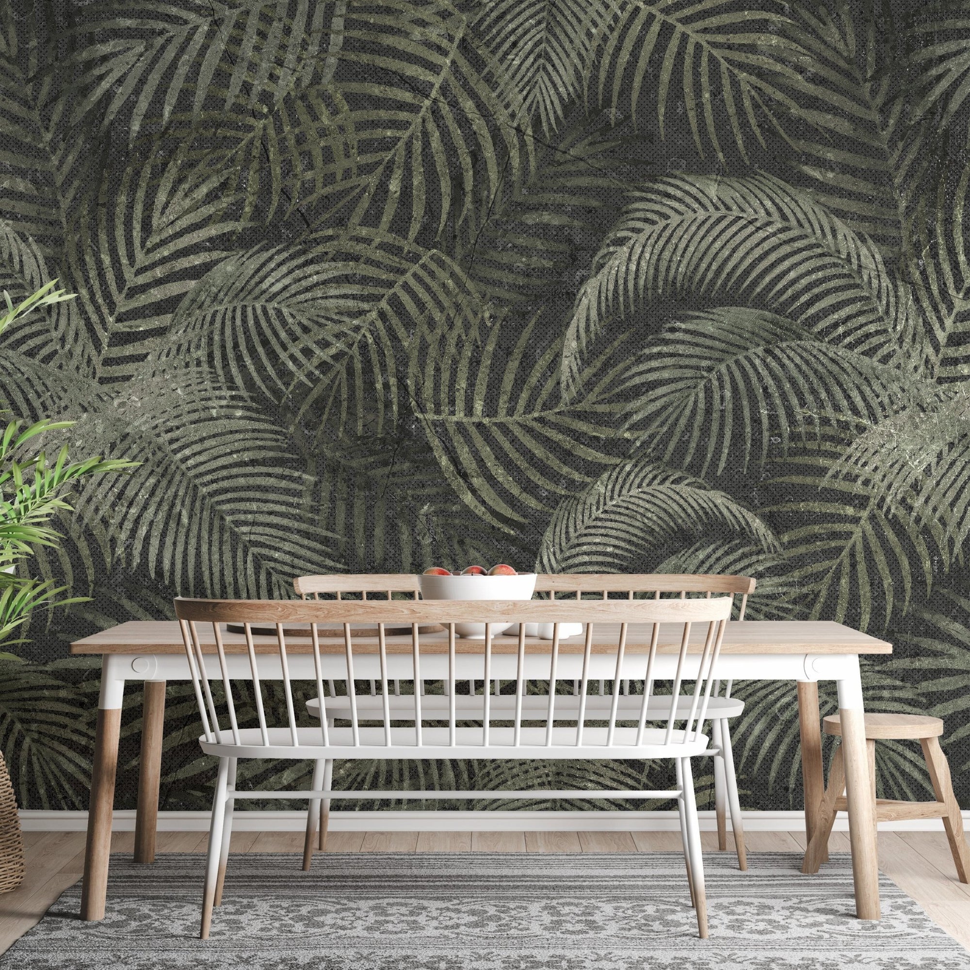 Lush green rustic tropical palms wallpaper mural for decor A252