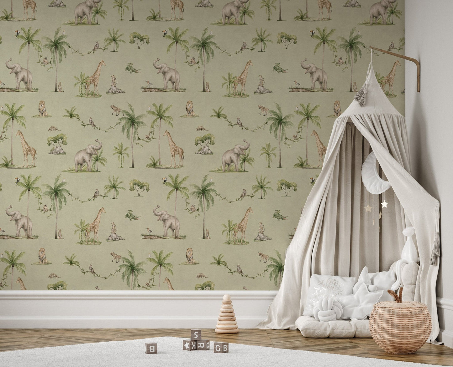 Exotic wildlife wallpaper with palm trees
