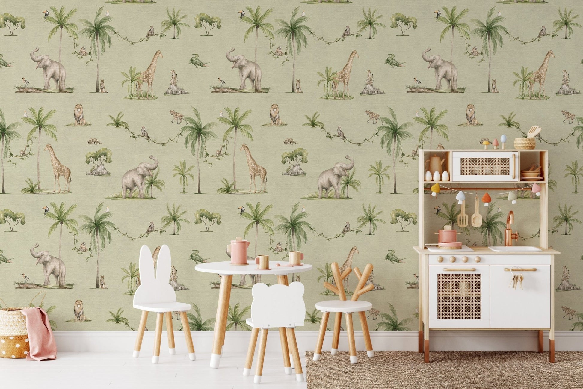 Safari wildlife wallpaper for kids room
