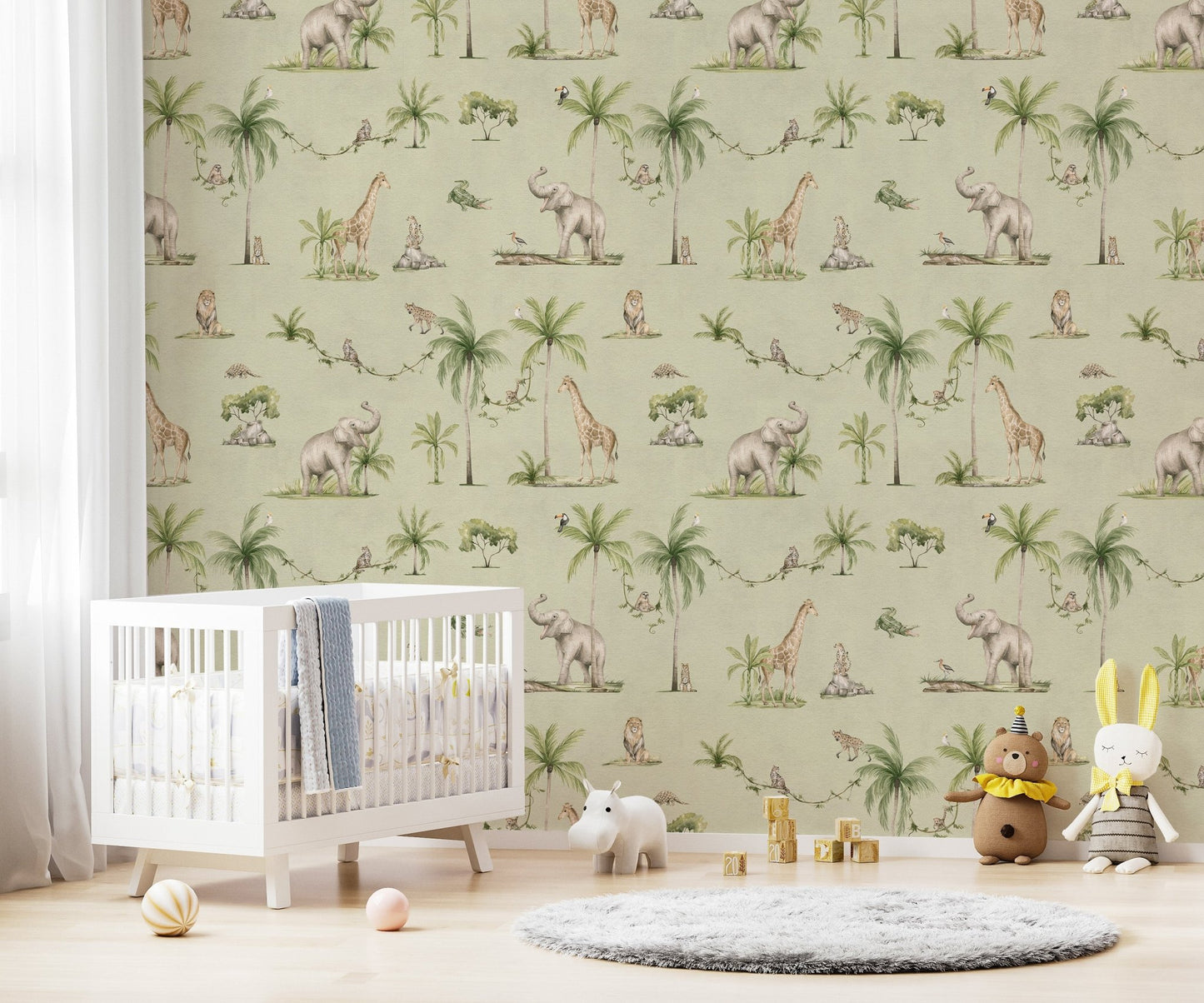 Watercolor safari animals wallpaper print
