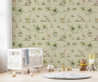 Watercolor safari animals wallpaper print
