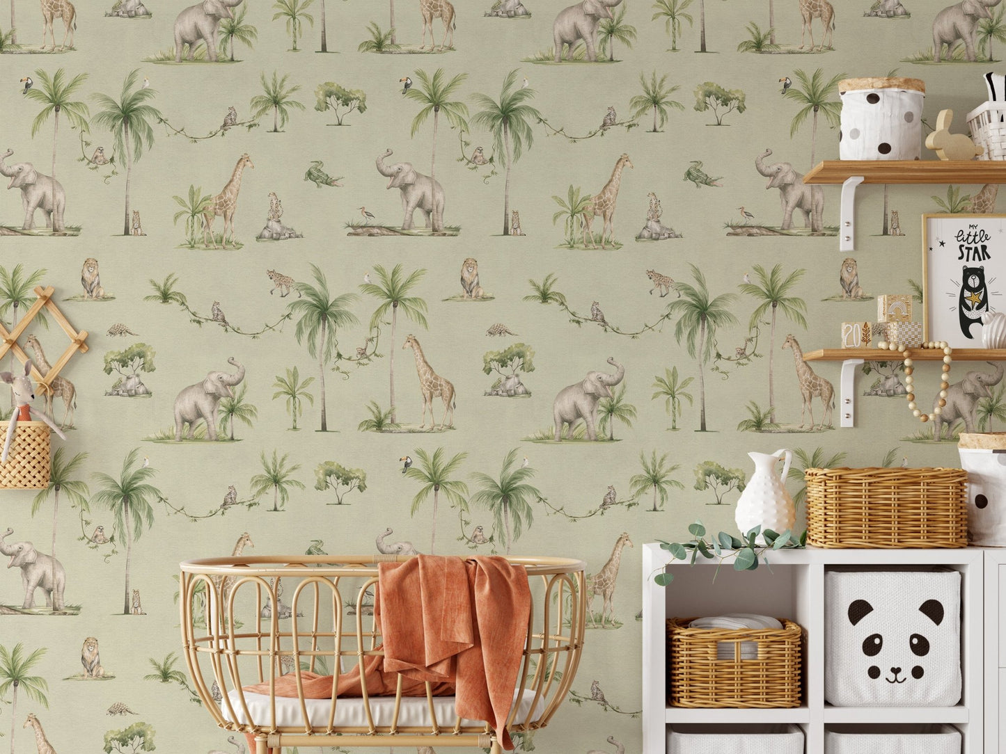 Neutral green jungle wallpaper theme
