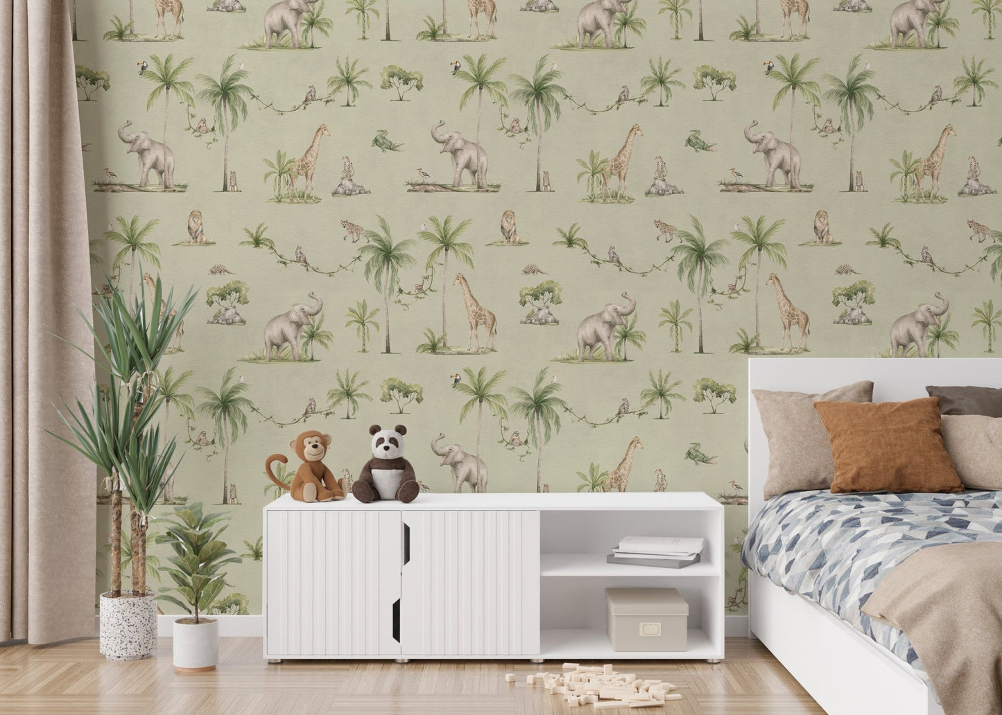 Cozy nursery wallpaper with wild animals
