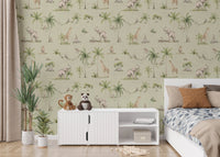 Cozy nursery wallpaper with wild animals
