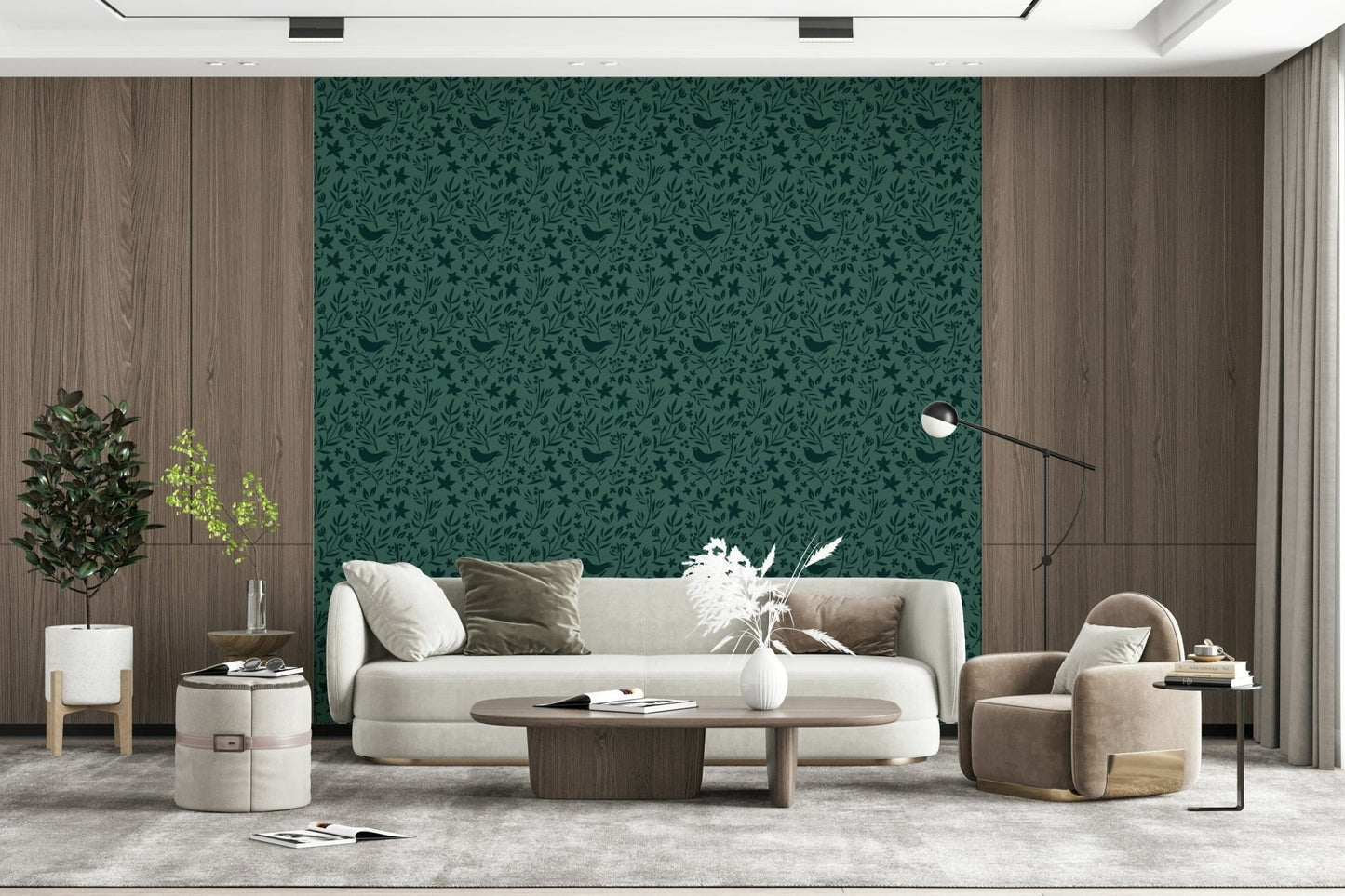 Detailed Botanical Theme print, nature-inspired, textured wall covering.