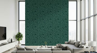 Lush Botanical Theme mural, dark teal backdrop, stylized natural elements.