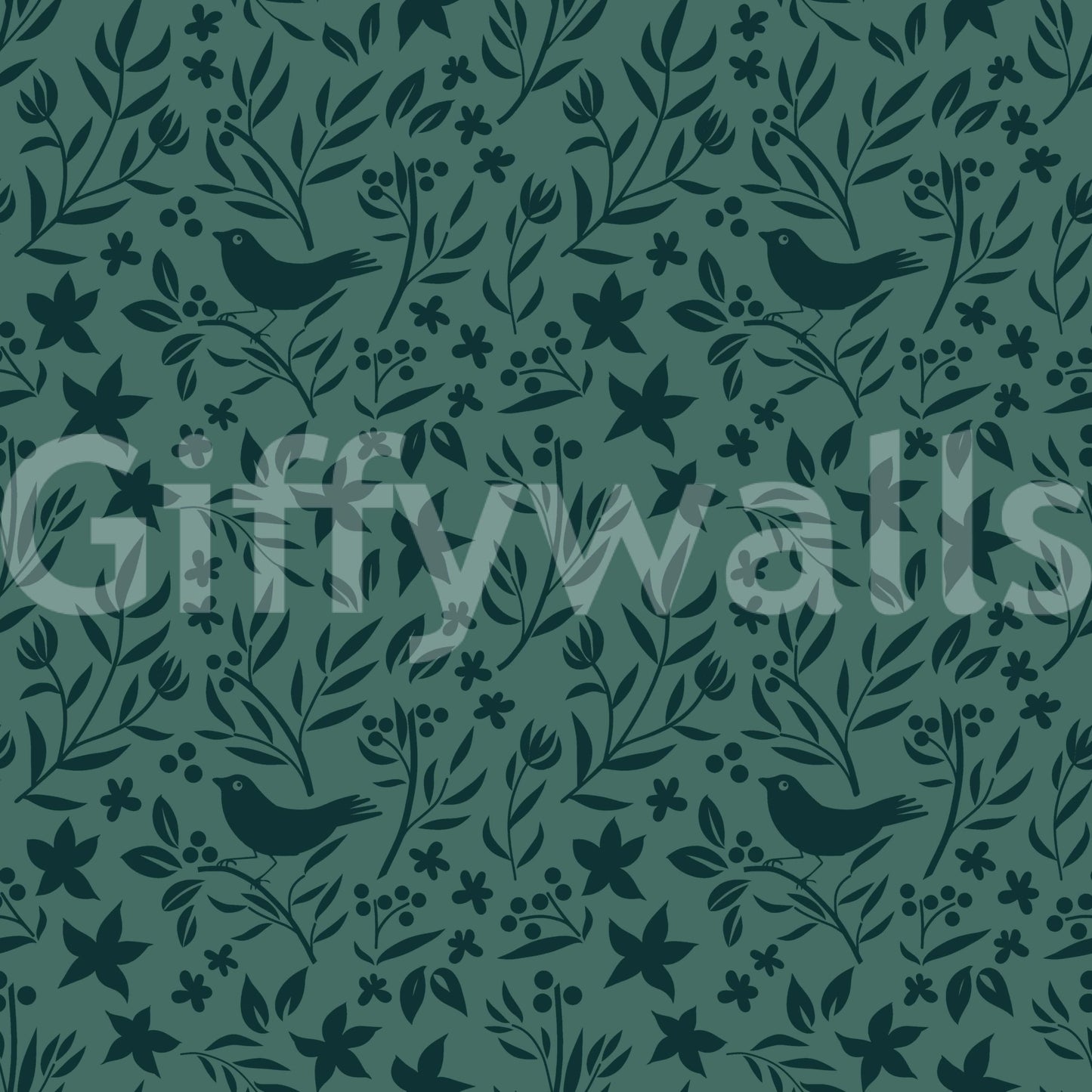 Serene Green Scandinavian pattern, charming silhouette wallpaper, pleasant.
