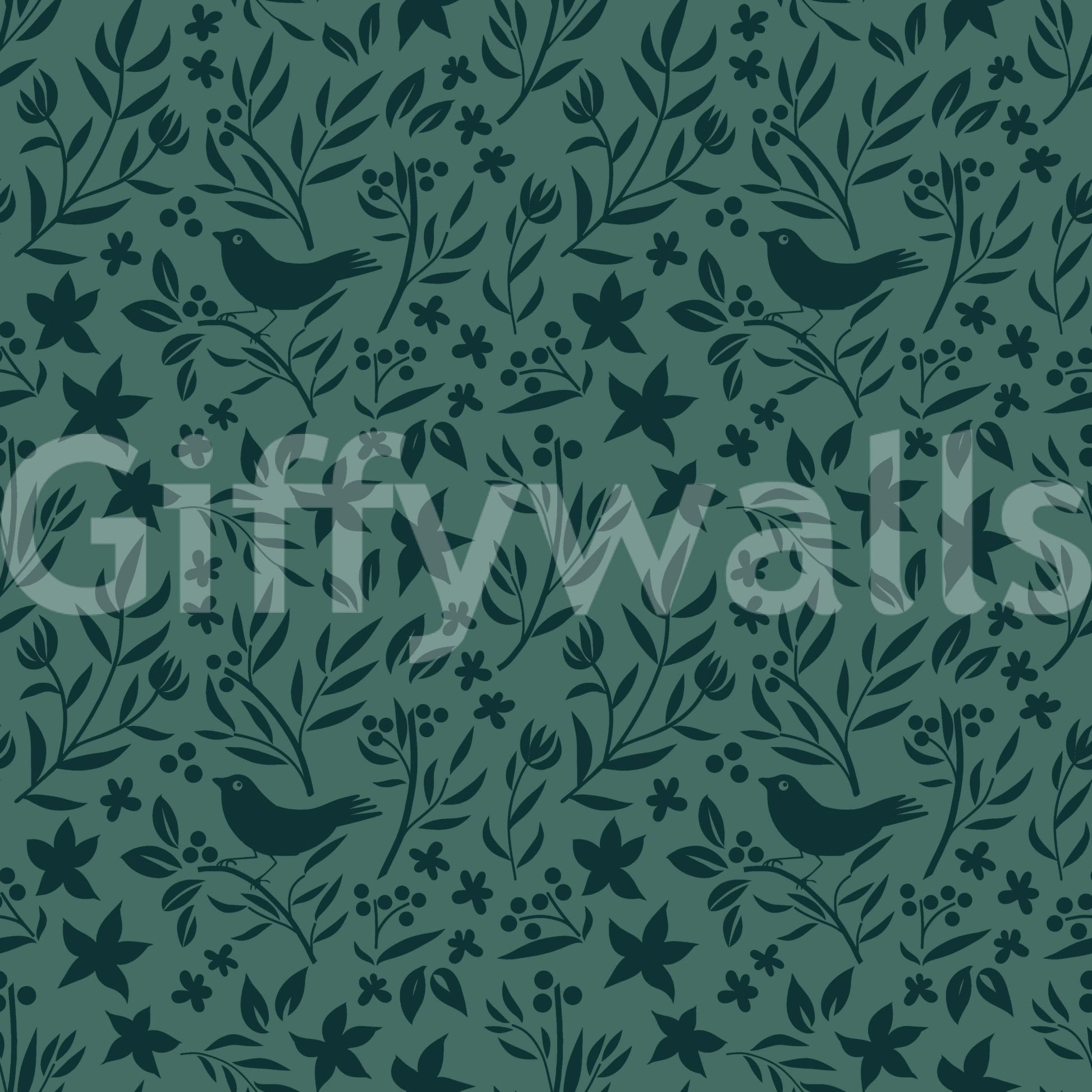 Serene Green Scandinavian pattern, charming silhouette wallpaper, pleasant.
