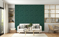 Forest green Green Scandinavian design, vine and star flower pattern mural.