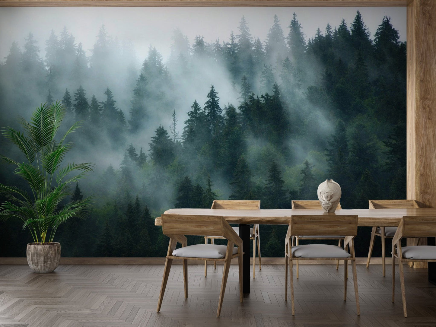 Wallpaper for walls featuring foggy jungle forest