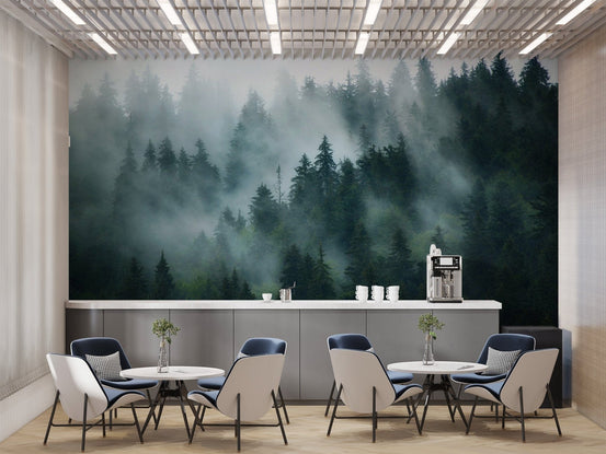 Green Tree Foggy Forest Jungle Wallpaper Murals Forest-02