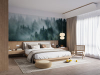 Lush green foggy jungle forest wallpaper mural