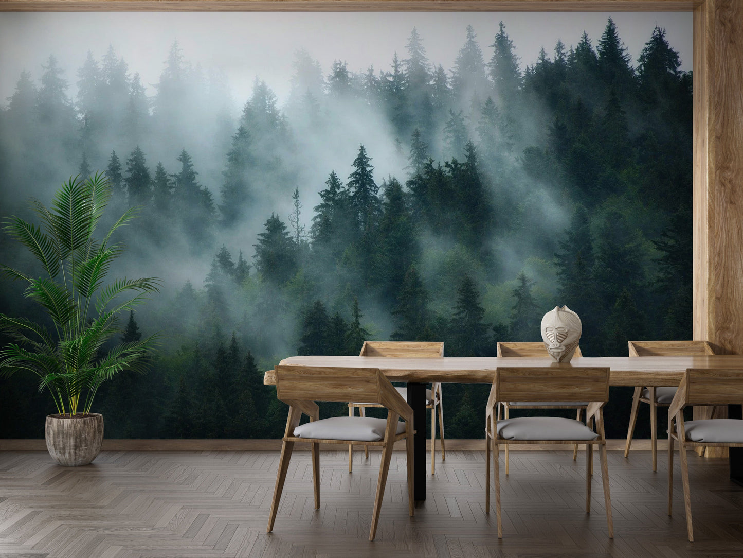Wallpaper for walls featuring foggy jungle forest