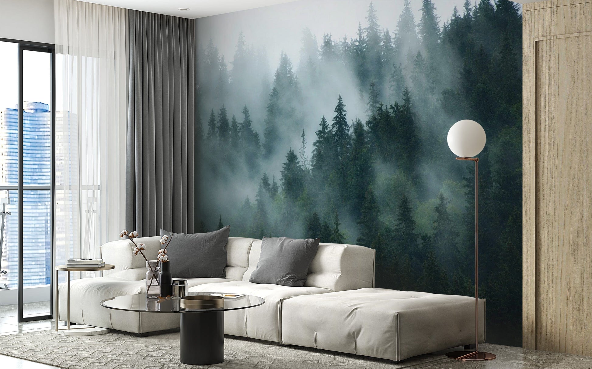 Green Tree Foggy Forest Jungle Wallpaper Murals - Giffywalls