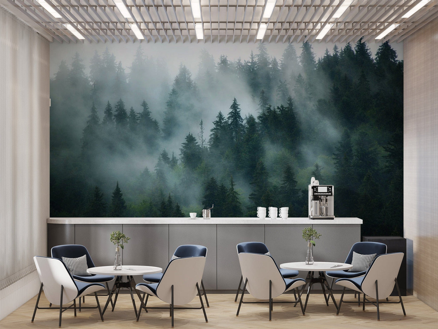 Green Tree Foggy Forest Jungle Wallpaper Murals