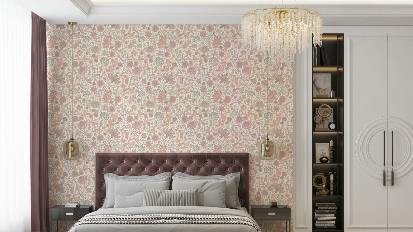 Green floral tree pattern wallpaper

