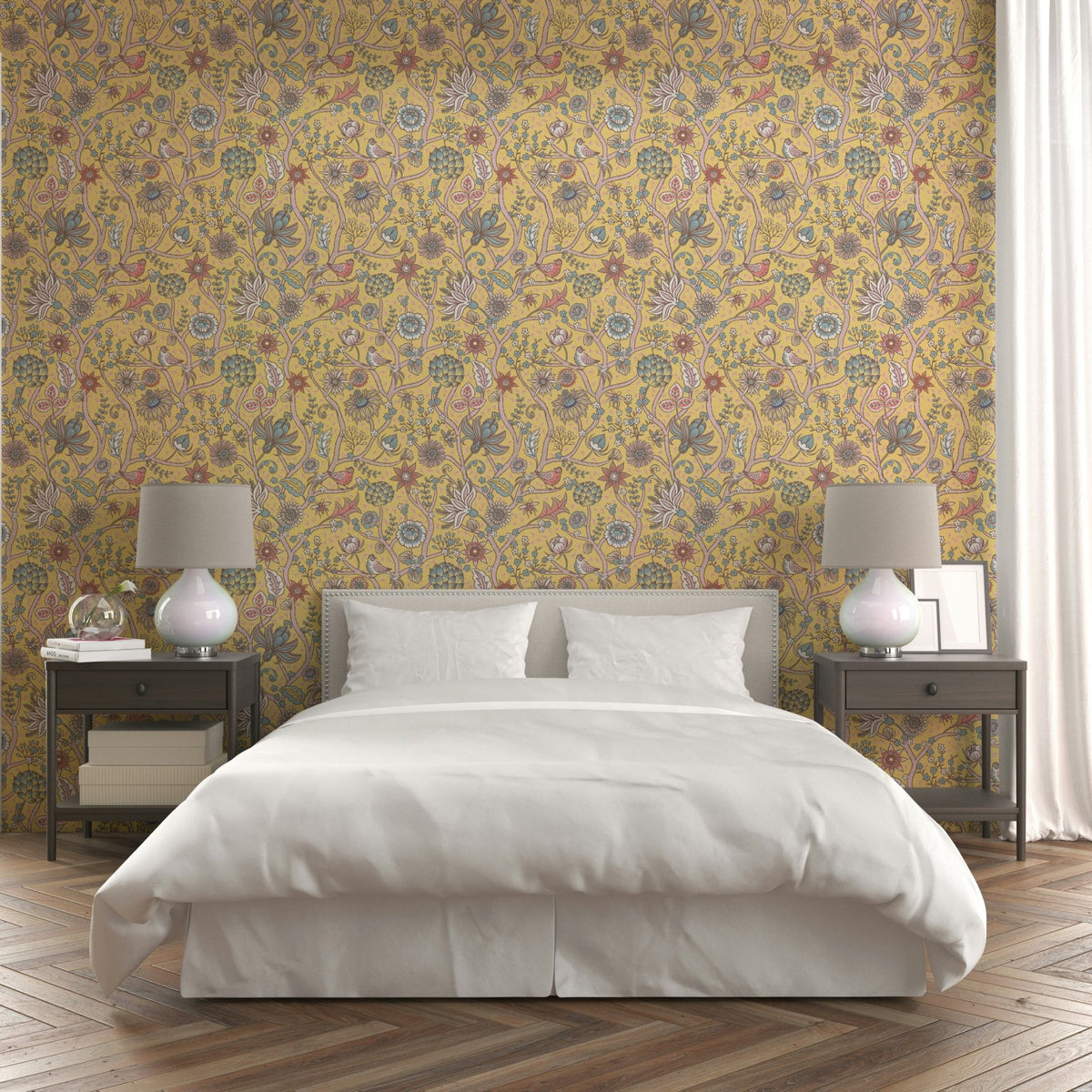 Yellow botanical mural wallpaper GD483

