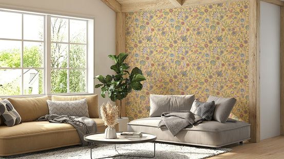 Green tree of life yellow wallpaper for home decor GD380

