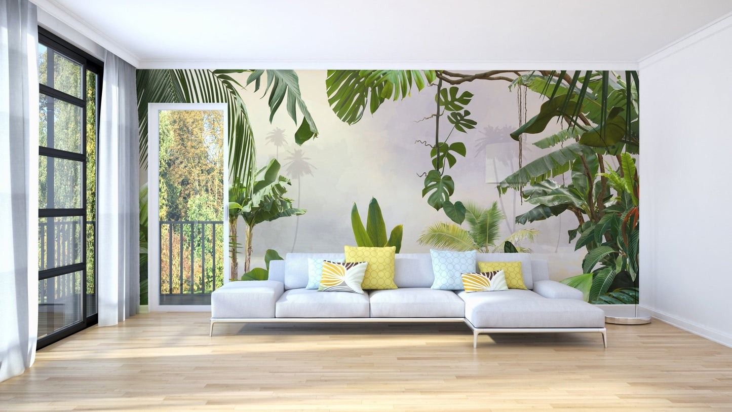 Palm leaves wallpaper for serene spaces A584