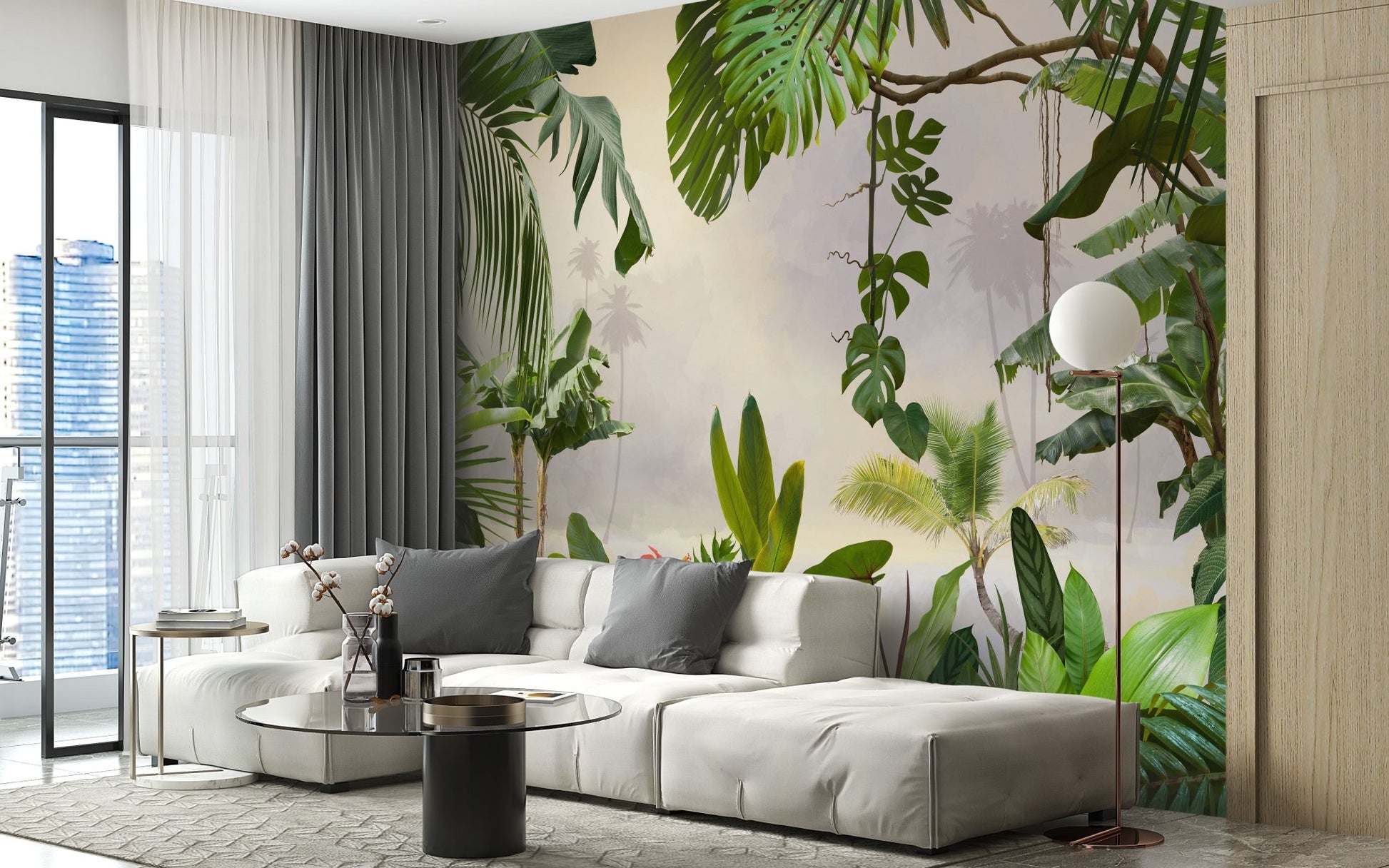 Elegant watercolor tropical wallpaper mural for living A584