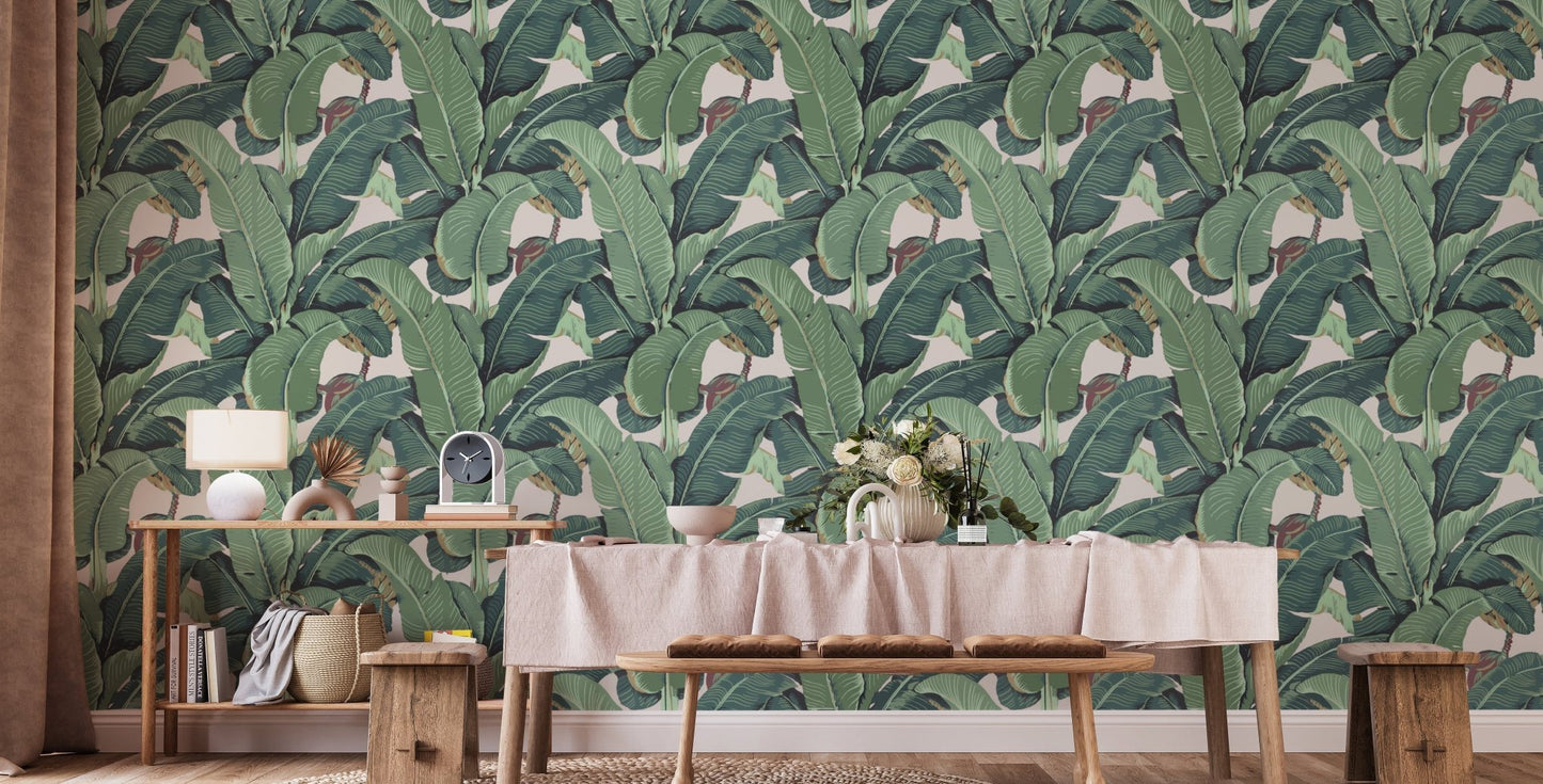 Tropical garden banana leaves mural design B111
