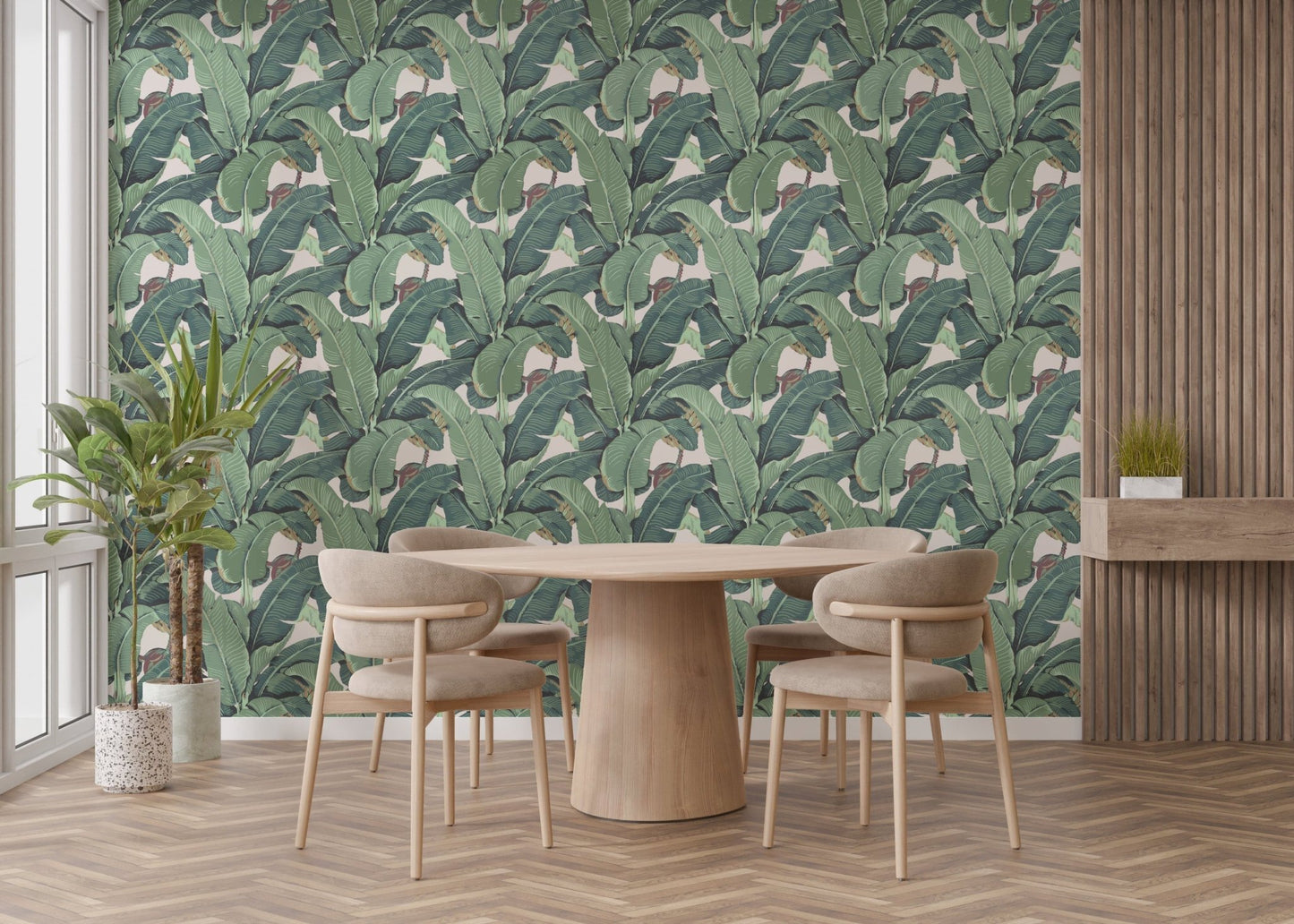 Vibrant tropical leaf mural with banana leaves B111
