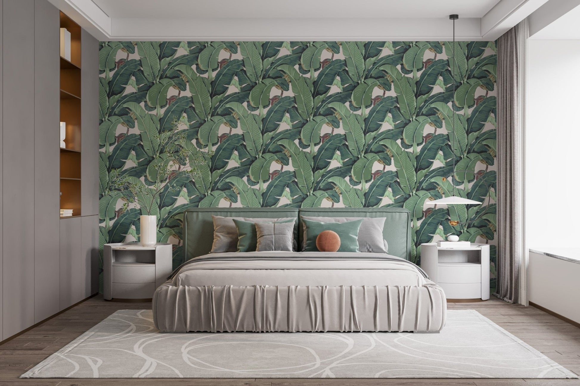 Green botanical banana leaves mural decor B111
